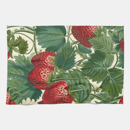 Vintage Cottagecore Botanische Erdbeere Geschirrtuch (Horizontal)
