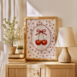 Vintage Cottagecore Coquette rotes Kirschband Poster