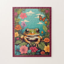 Vintage Cottagecore Frosch Puzzle - Charmantes Tie