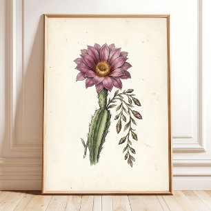 Vintage Cottagecore Kaktus Kunst Druck Poster