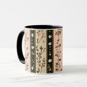 Vintage Cottagecore Rosa Gold Schwarz Streifen Blu Tasse