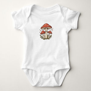 Vintage Cottagecore Rote Fliegenpilz-Pilzwald Baby Strampler