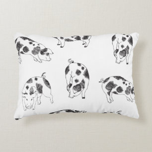 Vintage Cottagecore-Schwein LineArt Minimalist Mus Dekokissen