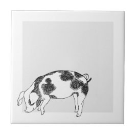 Vintage Cottagecore-Schwein LineArt Minimalist Mus Fliese