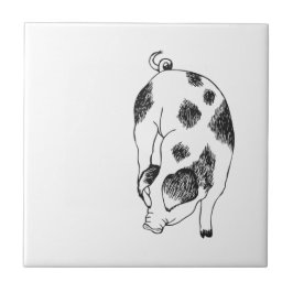 Vintage Cottagecore-Schwein LineArt Minimalist Mus Fliese