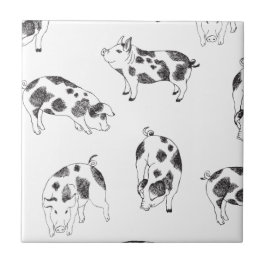 Vintage Cottagecore-Schwein LineArt Minimalist Mus Fliese