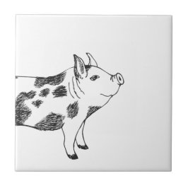 Vintage Cottagecore-Schwein LineArt Minimalist Mus Fliese