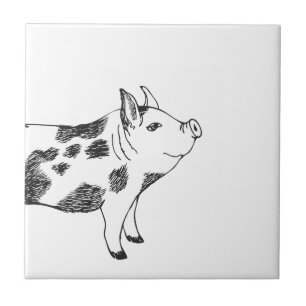 Vintage Cottagecore-Schwein LineArt Minimalist Mus Fliese