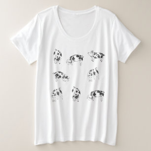 Vintage Cottagecore-Schwein LineArt Minimalist Mus Große Größe T-Shirt