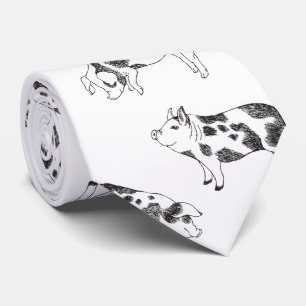 Vintage Cottagecore-Schwein LineArt Minimalist Mus Krawatte