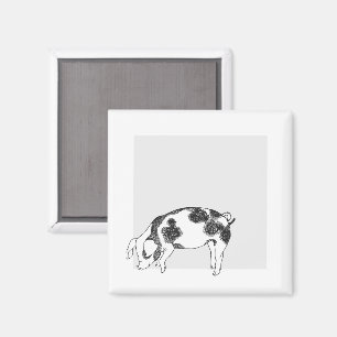 Vintage Cottagecore-Schwein LineArt Minimalist Mus Magnet