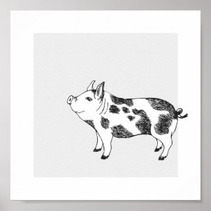 Vintage Cottagecore-Schwein LineArt Minimalist Mus Poster