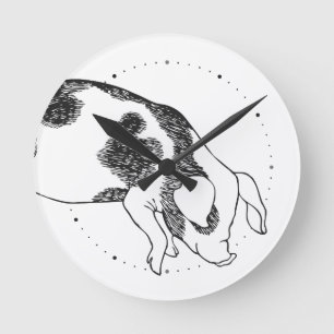 Vintage Cottagecore-Schwein LineArt Minimalist Mus Runde Wanduhr