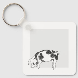 Vintage Cottagecore-Schwein LineArt Minimalist Mus Schlüsselanhänger