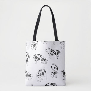 Vintage Cottagecore-Schwein LineArt Minimalist Mus Tasche
