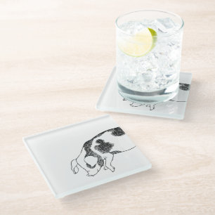 Vintage Cottagecore-Schwein LineArt Minimalistisch Glasuntersetzer