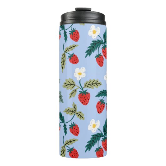 Vintage Cottagecore Strawberry Pattern Thermosbecher (Vorderseite)