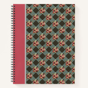 Vintage Country Grau Gingham Blumen Notizbuch