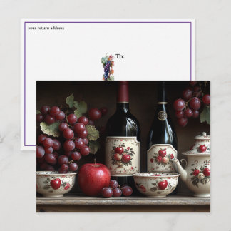  Vintage Country Kitchen Wine Grapes Apples Postkarte