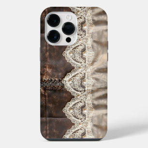 Vintage Country Leather Lace Style Women's iPhone 14 Pro Max Hülle