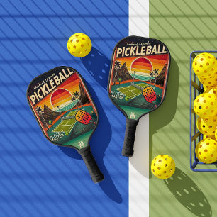Vintage Court Sunset Retro Monogramm Pickleball Schläger