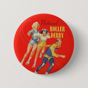 Vintage-Coverart eines Roller-Derby-Programms Button