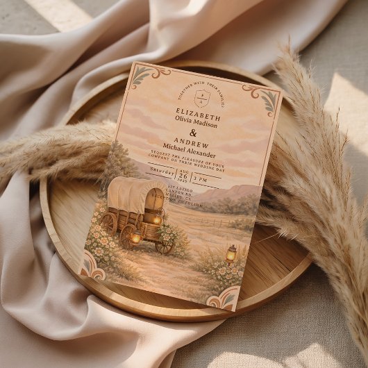 Vintage Covered Wagon Meadow Wedding Einladung