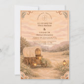Vintage Covered Wagon Meadow Wedding Einladung (Vorderseite)