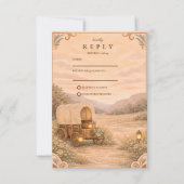 Vintage Covered Wagon Meadow Wedding RSVP Karte (Vorderseite)
