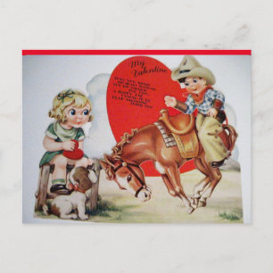 Vintage Cowboy auf einem bockenden Bronco Valentin Postkarte