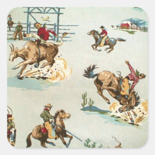 Vintage-Cowboy-Aufkleber Vorlage Quadratischer Aufkleber