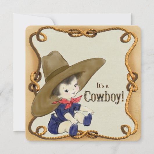 Vintage Cowboy-Babydusche Einladung (Vorderseite)