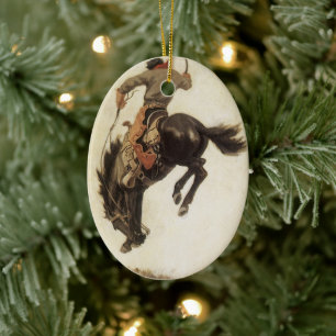 Vintage Cowboy, Bronco Buster Studie von NC Wyeth Keramik Ornament