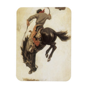 Vintage Cowboy, Bronco Buster Studie von NC Wyeth Magnet