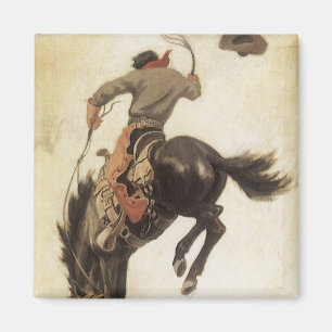 Vintage Cowboy, Bronco Buster Studie von NC Wyeth Magnet