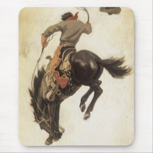 Vintage Cowboy, Bronco Buster Studie von NC Wyeth Mousepad