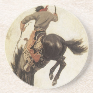 Vintage Cowboy, Bronco Buster Studie von NC Wyeth Sandstein Untersetzer