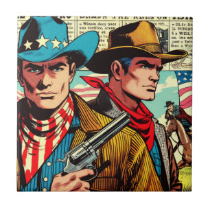 Vintage Cowboy-Comicen Fliese