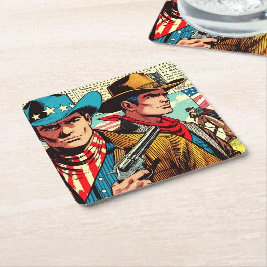 Vintage Cowboy-Comicen Rechteckiger Pappuntersetzer (angewinkelt)