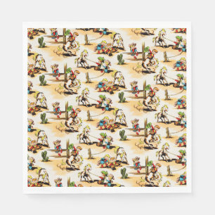 Vintage Cowboy Cowgirl Country Kinder Pony Kaktus Serviette