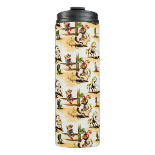 Vintage Cowboy Cowgirl Country Kinder Pony Kaktus Thermosbecher