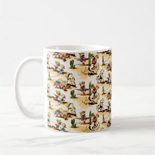 Vintage Cowboy Cowgirl Land Kinder Pony Kaktus Kaffeetasse