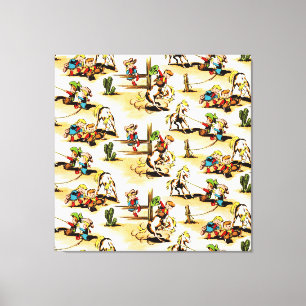 Vintage Cowboy Cowgirl Land Kinder Pony Kaktus Leinwanddruck