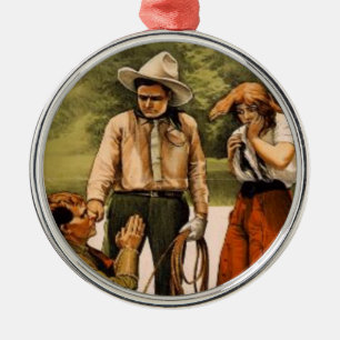 Vintage-Cowboy-Cowgirl-Weihnachtsbaum-Ornament Silbernes Ornament