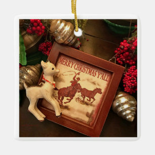 Vintage-Cowboy-Frohe-Weihnachten-Y'all-Ornament Keramikornament