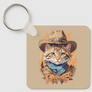 Vintage-Cowboy-Kätzchen-Design Schlüsselanhänger