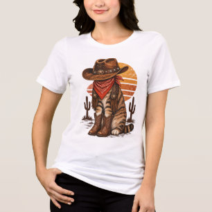 Vintage-Cowboy-Katze-Western-Grafik – Rustikales R Tri-Blend Shirt