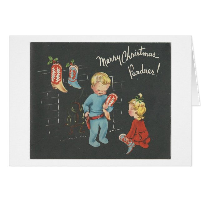 Vintage "Cowboy Kids" Weihnachten (Vorderseite (Horizontal))