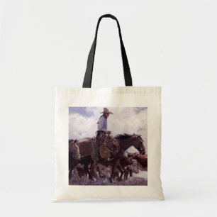 Vintage Cowboy mit seiner Rinderherde von Koerner Tragetasche