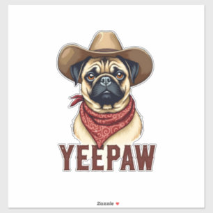 Vintage-Cowboy-Mops-YeePaw-Western-Hund-Illustrati Aufkleber